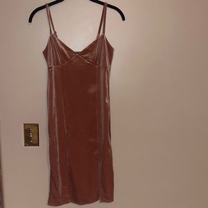 Pink velvet slit mini dress